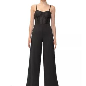Dylan Ryan NYC Black Fitted Bodice Bustier Wide Leg Sleeveless Jumpsuit Size S
